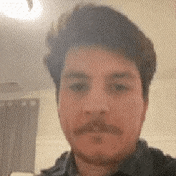a man with a mustache is taking a selfie in a room .