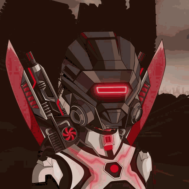 a cartoon drawing of a robot with a red light on its head