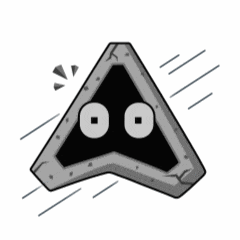 a cartoon drawing of a triangle with two eyes