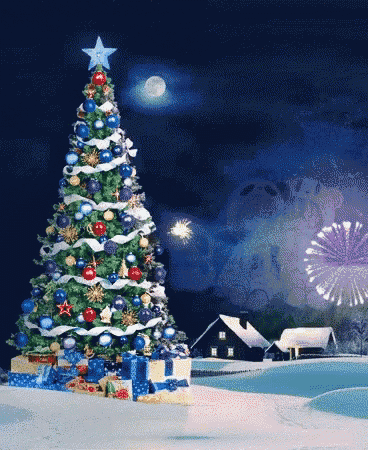 a christmas tree with gifts underneath it and a star on top