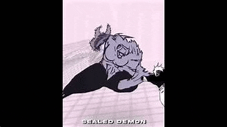 a black and white drawing of a monster fighting another monster .