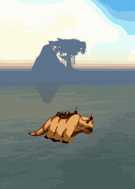 a cartoon of a cow floating in the ocean