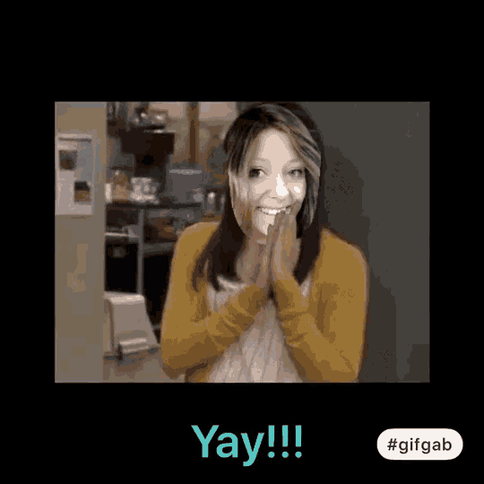 a gif of a woman with her face on her face and the words yay !!!