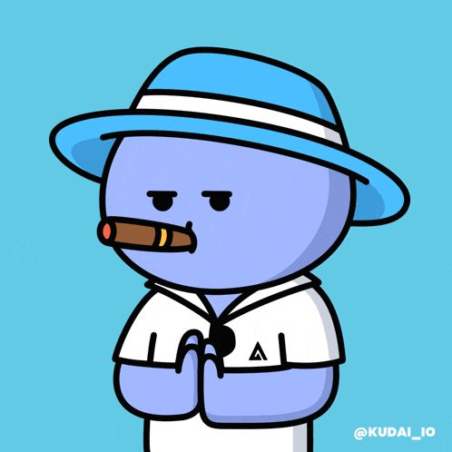 a cartoon drawing of a man with a hat and a cigar