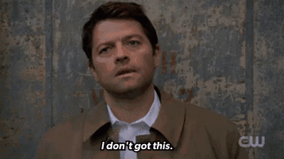 a man is standing in front of a wall and saying `` i don 't got this . ''