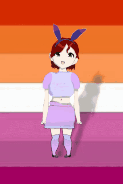 a girl with bunny ears is wearing a crop top that says " i am a girl "