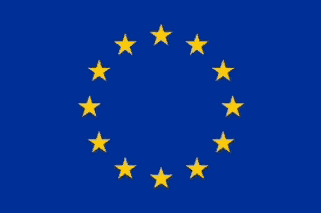 a blue background with a circle of yellow stars on it