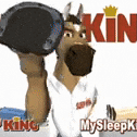 a cartoon horse is wearing a white shirt and holding a helmet in his hand .