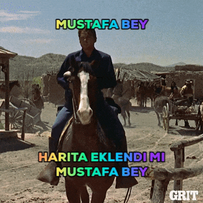 a man riding a horse with mustafa bey written on the bottom