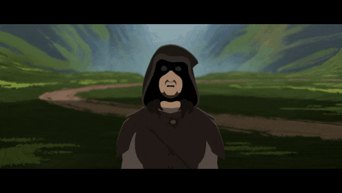 a cartoon drawing of a man in a hood