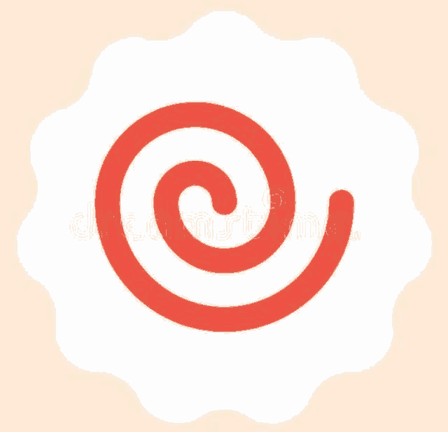 a red and white spiral in a white circle on a beige background .