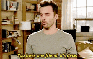a man in a grey shirt is saying you have one friend it 's cece