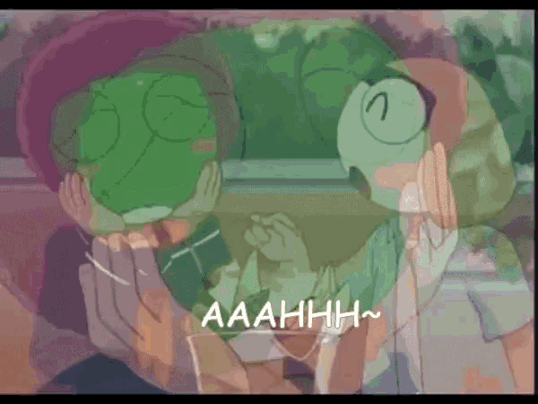 a cartoon character with a green mask on their face says aaahhh