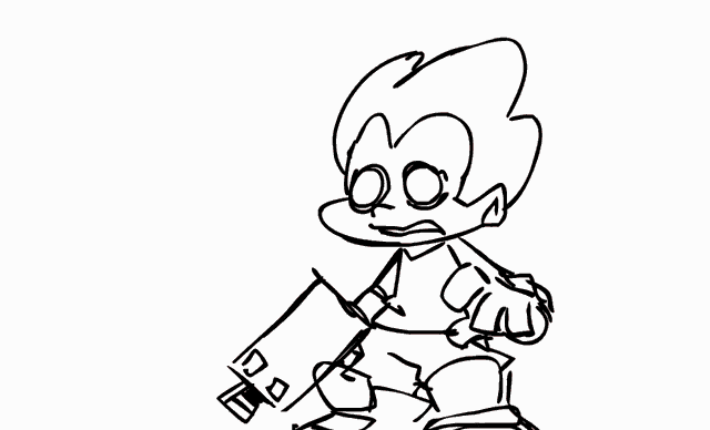 a black and white drawing of a cartoon character holding a gun and a box .