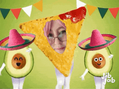 a picture of a woman wearing a tortilla chip and sombrero