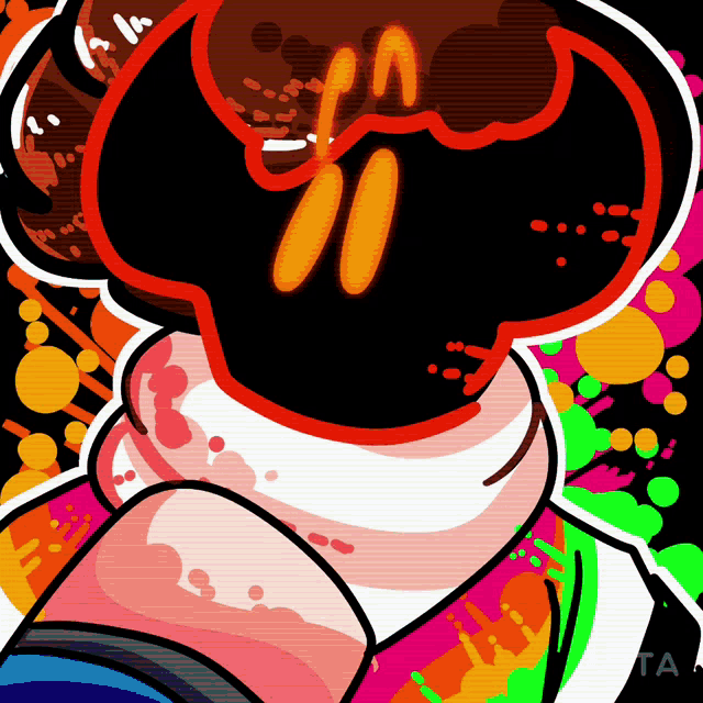 a colorful drawing of a cartoon character with the letters ta on the bottom left