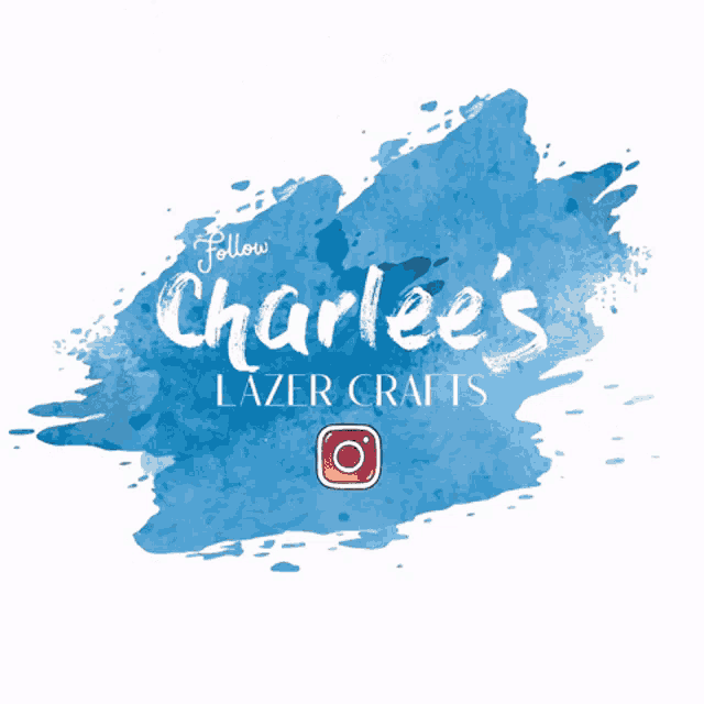 a logo for charles 's lazer crafts with a blue brush stroke