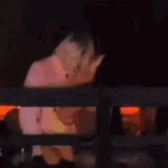 a blurry picture of a woman behind a railing