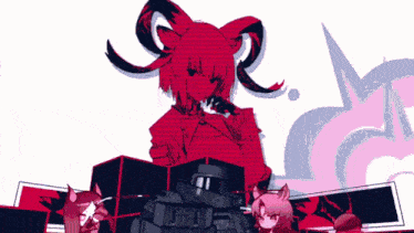 a cartoon drawing of a girl with horns and a tank