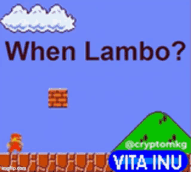 a cartoon of a yellow car with the words when lambo vita inu