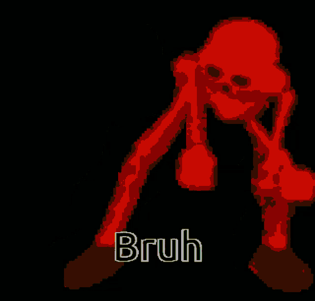 a pixel art of a yellow skeleton with the word bruh written below it