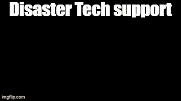 a monkey wearing a headset sits at a desk in front of a computer with the words " disaster tech support " above it