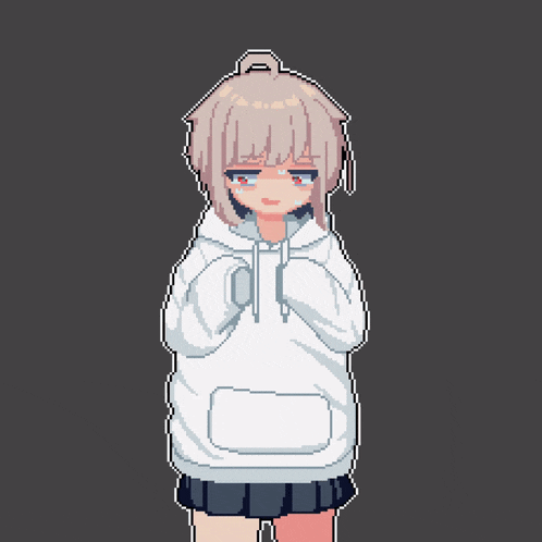 a pixel art drawing of a girl in a white hoodie