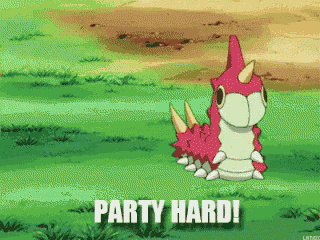 a cartoon worm says party hard in a field of grass