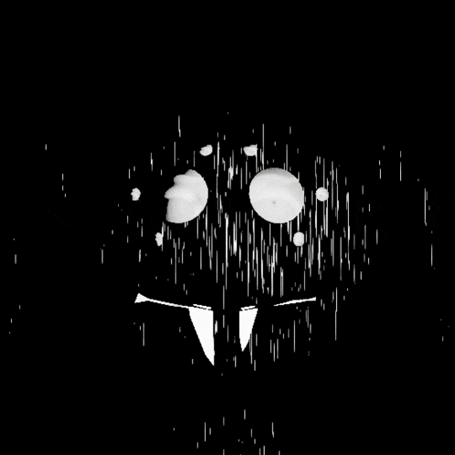 a black and white drawing of a monster with teeth and eyes