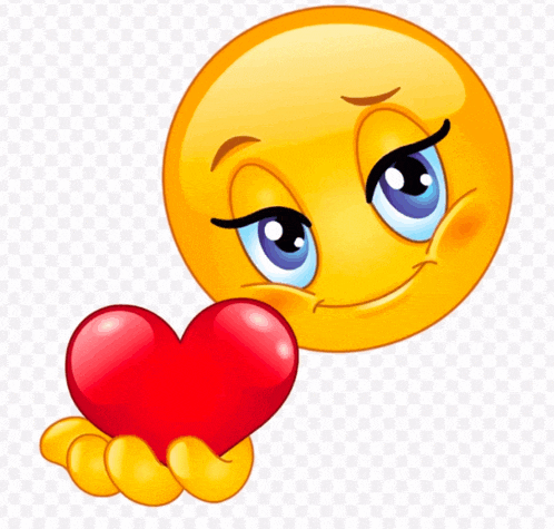 a yellow smiley face is holding a red heart