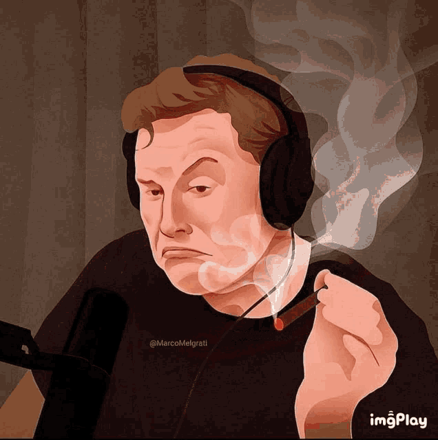 a man wearing headphones is smoking a cigar with smoke coming out of it