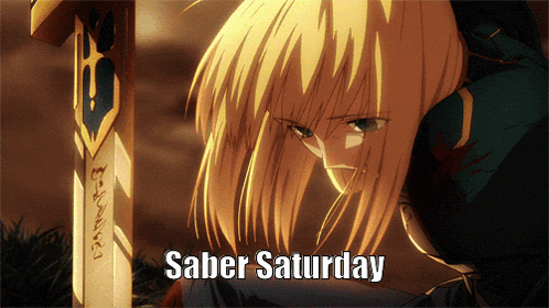 a picture of a girl with the words saber saturday below her