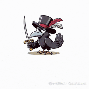 a cartoon of a crow holding a sword and wearing a top hat by hailuo ai