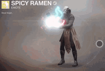 a video game character is wearing a spicy ramen emote .
