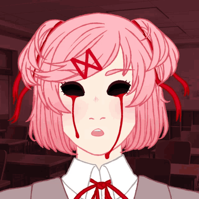 a drawing of a girl with blood coming out of her eyes and a star on her forehead