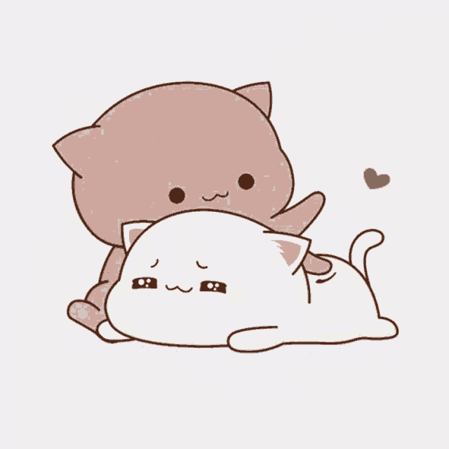 a cartoon of two cats hugging each other with a red heart in the background