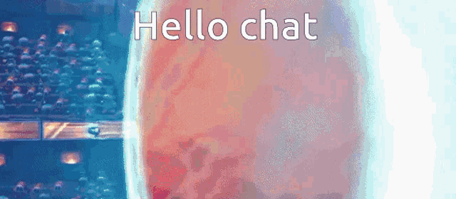 a pixelated image of a planet with the words hello chat above it