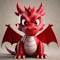 a red dragon with wings is sitting down on a table .