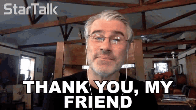 a man says thank you my friend on a video call