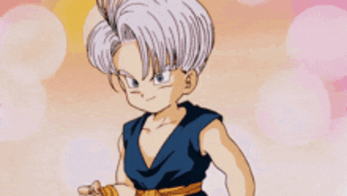 a young boy with gray hair and a blue shirt