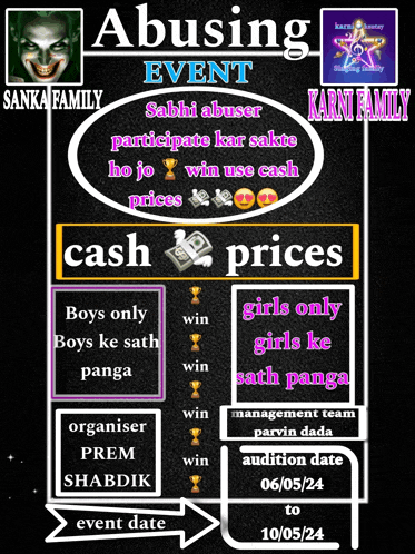 a poster advertising an abusing event with a joker face