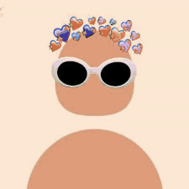 a cartoon character wearing sunglasses and a crown of hearts on his head .