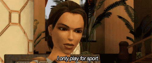 a video game screen shows a woman saying i only play for sport