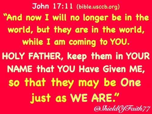 a red background with yellow text that says john 17:11 on it
