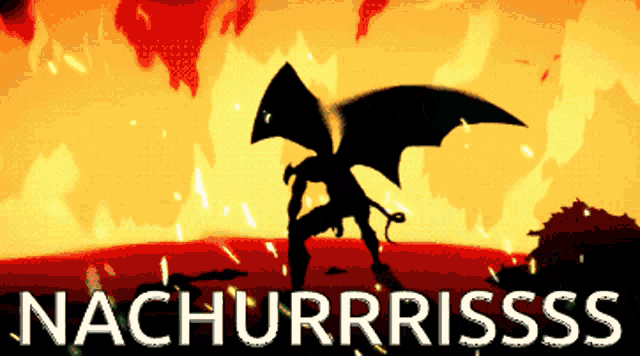 a poster with a silhouette of a demon and the words nachurrrisss below it