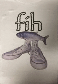 a pair of white sneakers with a fish on top of them .
