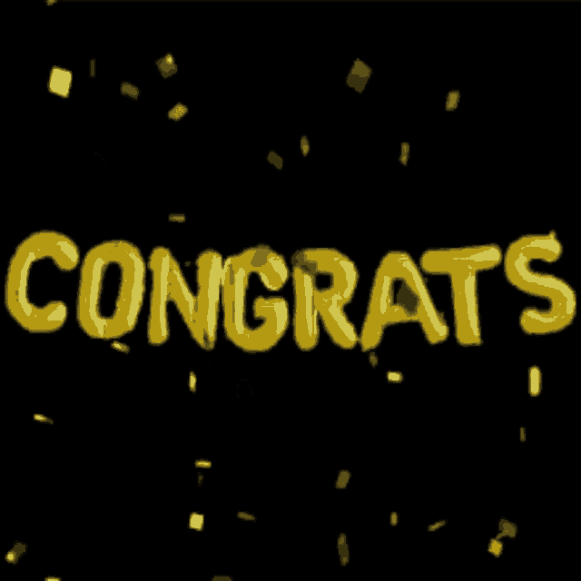the word congrats is displayed in gold letters on a black background