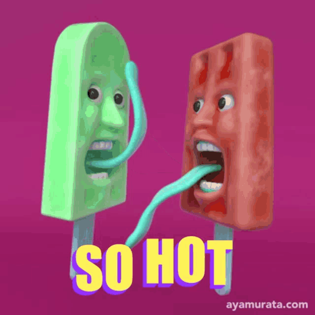 a cartoon of two popsicles with their tongues sticking out and the words so hot written below them