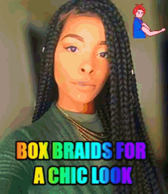 box braids for a chic look with a pixel art of a girl
