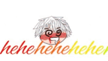 a drawing of a boy with a bloody face and the words ' ehehe ' on the bottom .